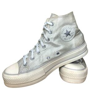 Converse High-Top Platform Sneakers Silver Gray Canvas 7.5 Funky Lace Up Shoes